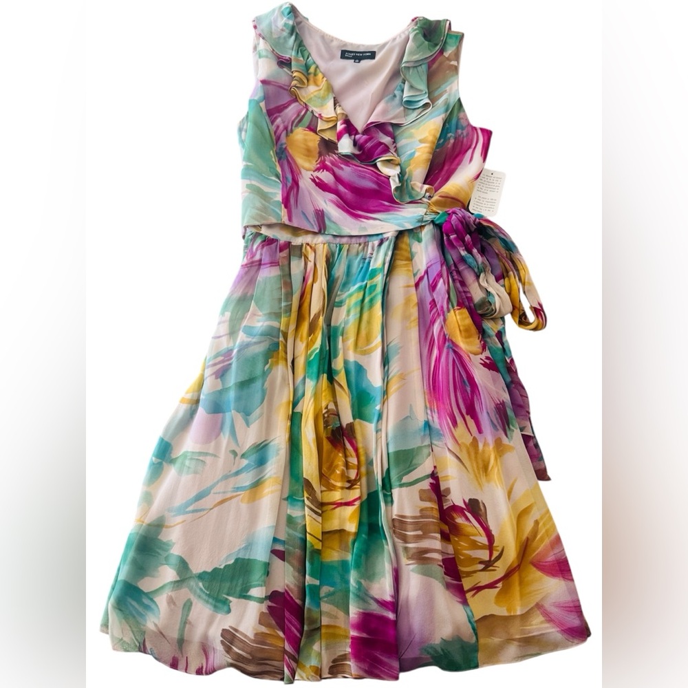 Jones New York Multicolor Floral Silk Wrap Dress